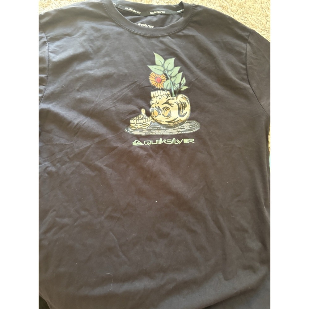 Quiksilver Graphic T-Shirt Mens‎ Medium Black New Skull Sunflower Loungewear Tee